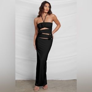 Women’s black gown LEAU Brand FAE FLORAL CUT OUT MAXI DRESS never worn NEW!!